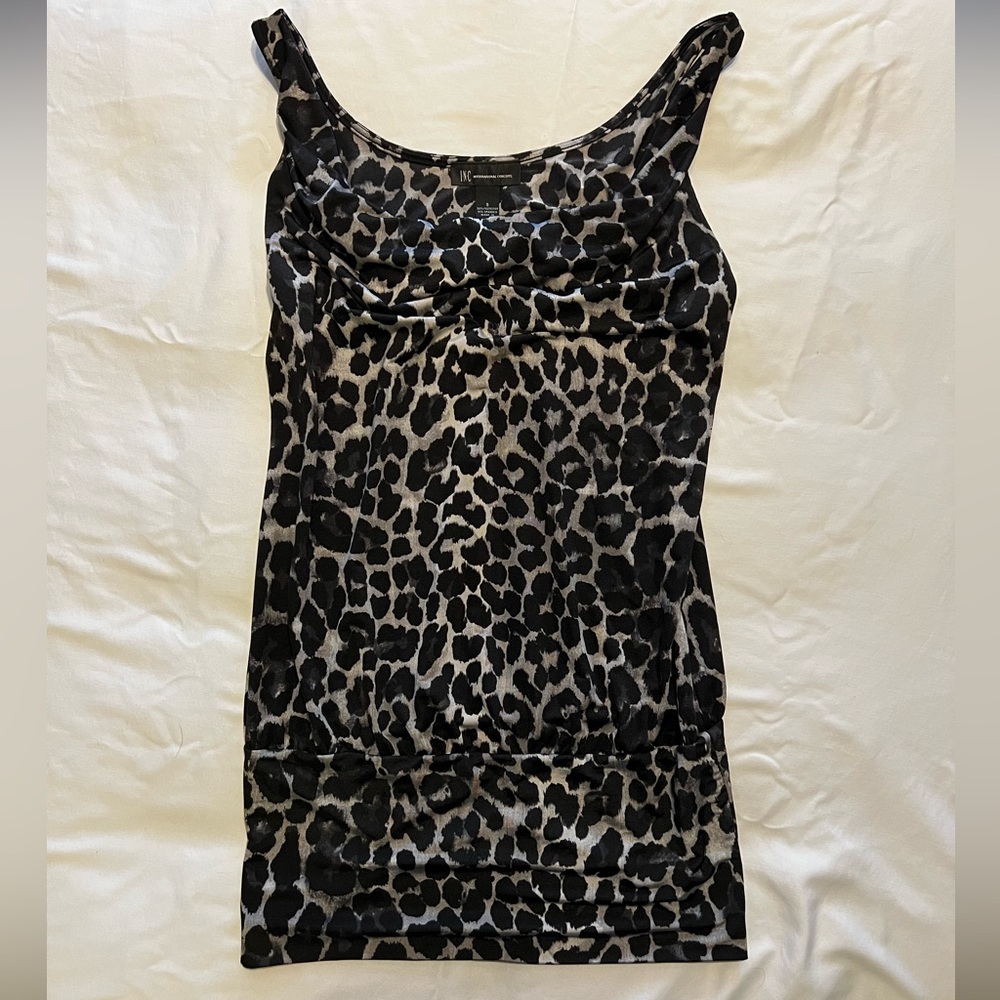 INC International Concepts Women’s Black and Gray Animal Print Top